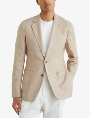 REISS Pelmet Herringbone-Weave Wool-Blend Blazer in OATMEAL, additional product view 3