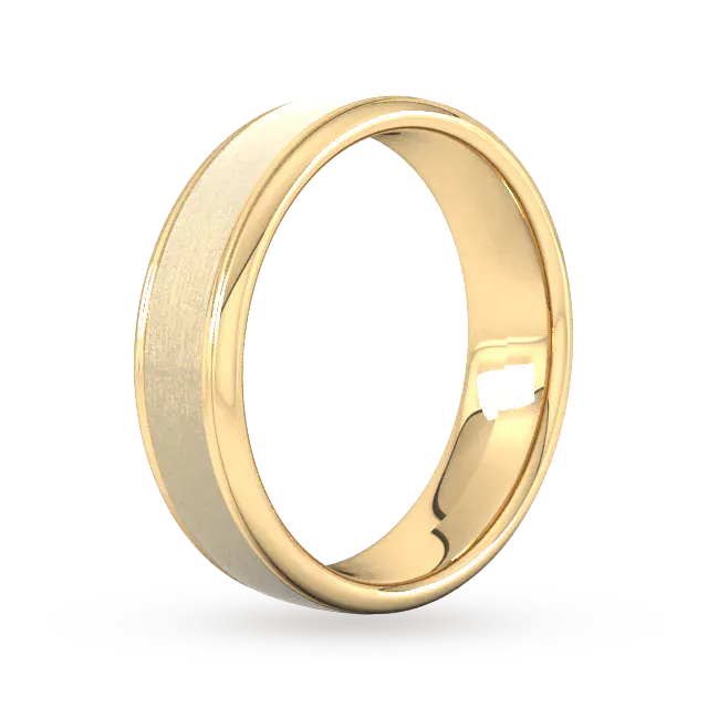 For Him 6mm Slight Court Heavy Matt Centre With Grooves Wedding Ring In 18 Carat Yellow Gold detail 2