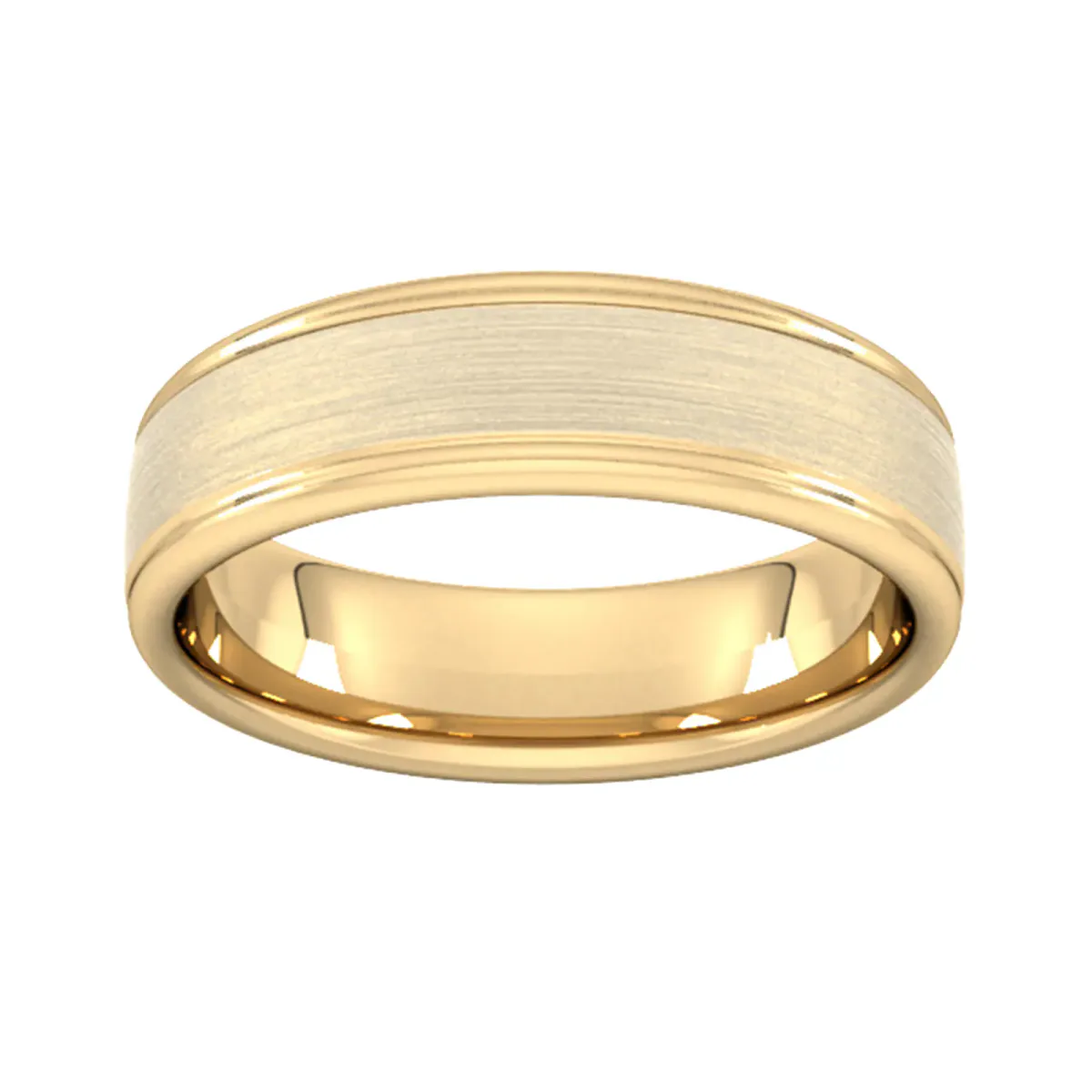 For Him 6mm Slight Court Heavy Matt Centre With Grooves Wedding Ring In 18 Carat Yellow Gold