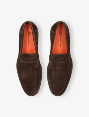 SANTONI Detroit Roccia Suede Loafers - Navy - EUR 44.5 / 10.5 UK MEN in Dark Brown, additional product view 2