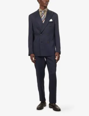 CORNELIANI Academy Double-Breasted Linen-Blend Suit in NAVY BLUE, additional product view 2