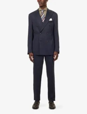 CORNELIANI Academy Double-Breasted Linen-Blend Suit in NAVY BLUE, additional product view 3