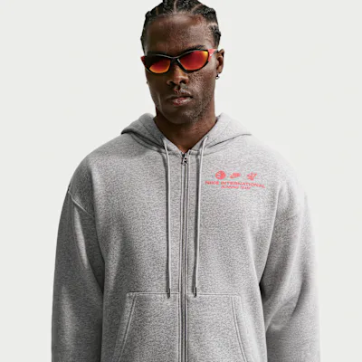Nike Men's Fleece Full-Zip Running Hoodie - Dark Grey Heather/Bright Crimson