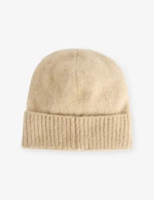 MIU MIU Logo-Intarsia Mohair Wool-Blend Beanie - M in NATURALE, additional product view 3
