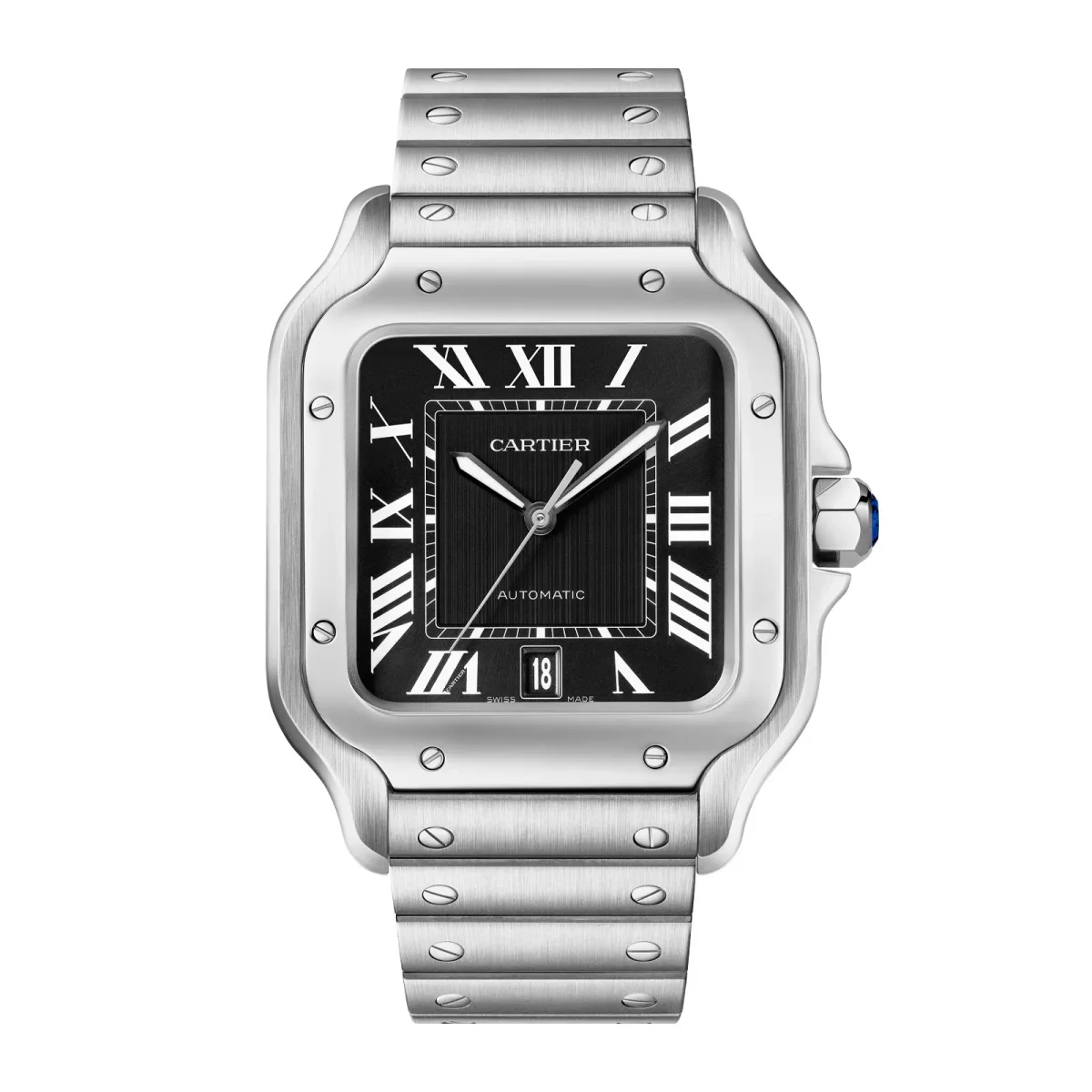Cartier Santos De Cartier Watch, Large Model, Mechanical Movement With Automatic Winding, Caliber 1847 MC. Steel Case