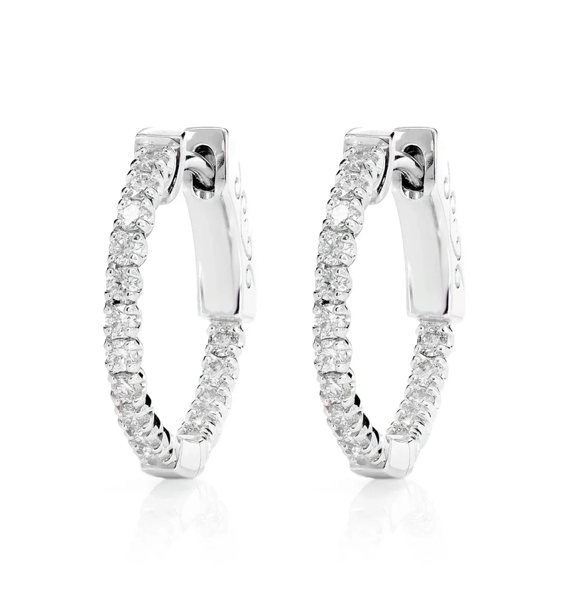 For Him Diamond Inside Outside Quick Release Hoop Earrings 0.50ctw in White Gold / Natural Diamond – Earring