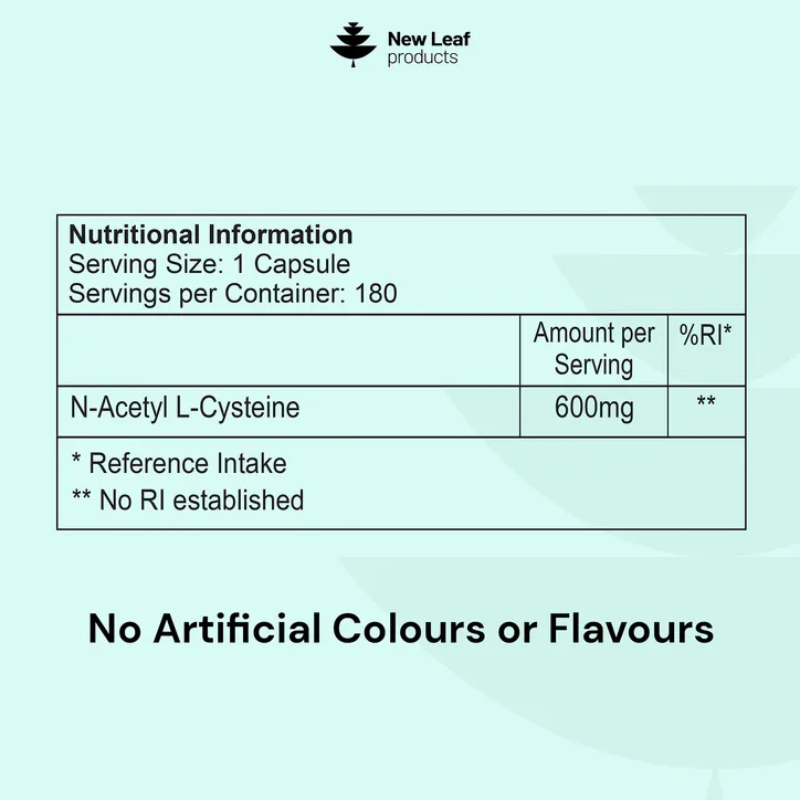 New Leaf Products NAC N-Acetyl-Cysteine Capsules 180 capsules detail 3