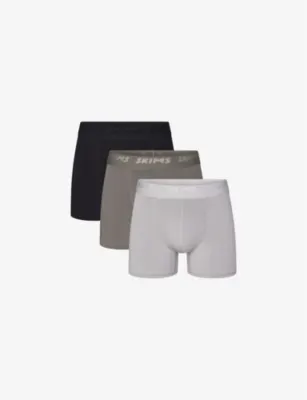 SKIMS Branded-waistband 3in pack of three stretch-modal boxer briefs - GUNMETAL MULTI