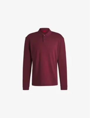 HUGO Logo-print relaxed-fit cotton-piqué polo shirt - DARK PINK detail 2