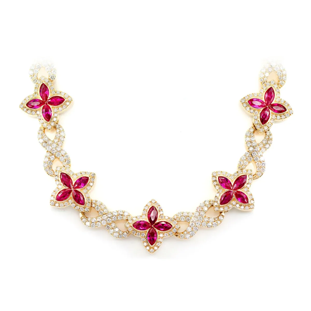 For Him Ruby Diamond Marquise Flower Infinity Link Necklace in Rose Gold / 16" / Lab Grown Diamond – Necklace