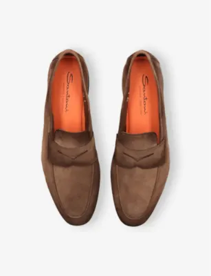SANTONI Carlo Suede Penny Loafers - EUR 41.5 / 7.5 UK MEN in MID BROWN, additional product view 2