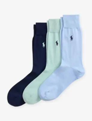 POLO RALPH LAUREN Logo-Embroidery Pack of Three Cotton-Blend Socks - 5.5-8
