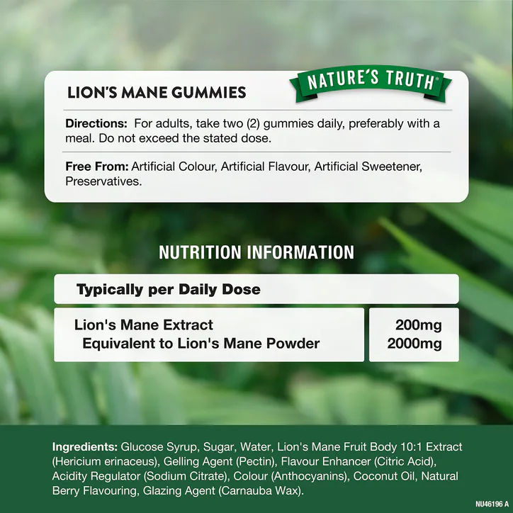 Nature's Truth Lion's Mane 2000mg - 60 Vegan Gummies - Berry Flavour 60Gummy detail 3
