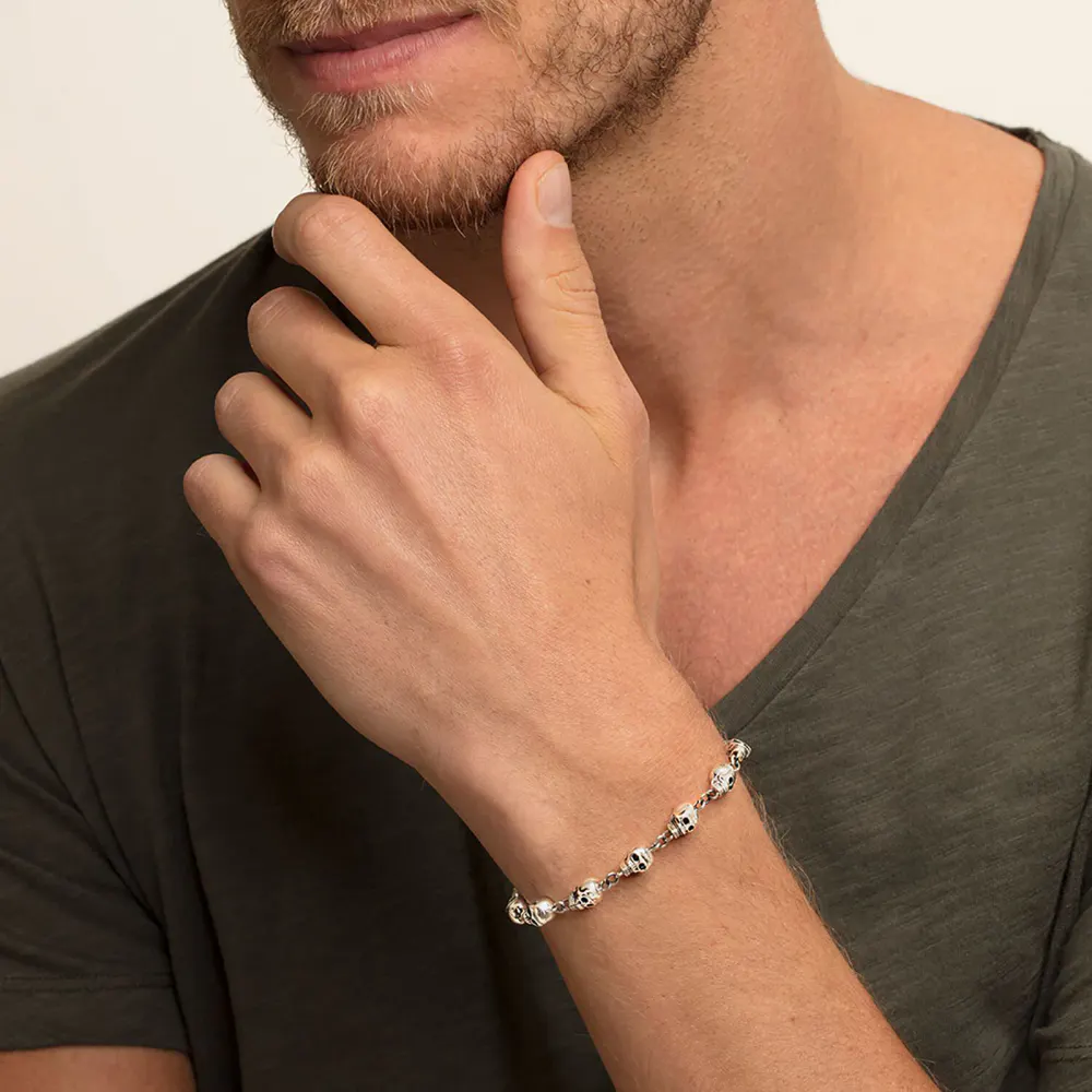 Thomas Sabo Mens Sterling Silver 16-19cm Skull Bracelet detail 2