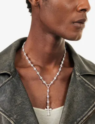 GLD Flared Cross Rosary Rhodium Plated 14ct White Gold And Cubic Zirconia Necklace detail 2