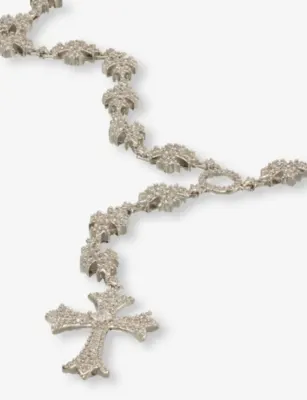 GLD Flared Cross Rosary Rhodium Plated 14ct White Gold And Cubic Zirconia Necklace detail 3