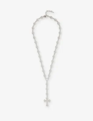 GLD Flared Cross Rosary Rhodium Plated 14ct White Gold And Cubic Zirconia Necklace