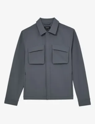 REISS Divide Patch-Pocket Button-Up Stretch-Woven Overshirt - AIRFORCE BLUE