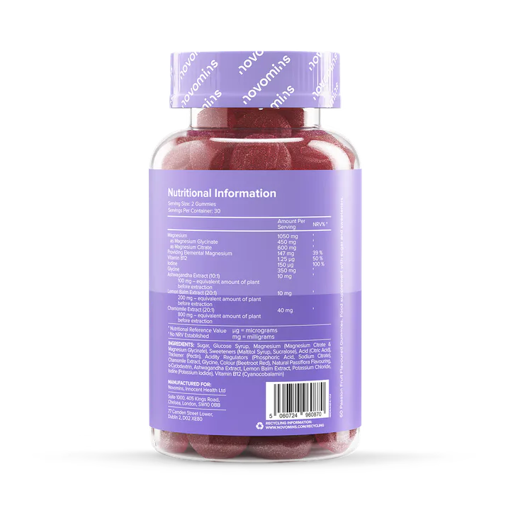 Novomins Calm Magnesium Glycinate Passionfruit Flavoured 60 Gummies detail 3