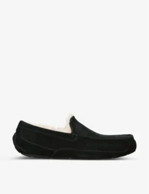 UGG Ascot logo-embroidered suede slippers - EUR 41 / 7 UK MEN in BLACK – Mens | Casual shoes | Slippers