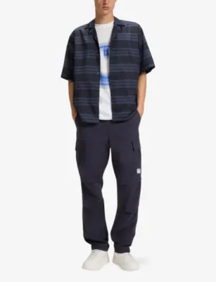 HUGO Logo-Patch Elasticated-Waist Cotton Cargo Trousers detail 2