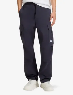 HUGO Logo-Patch Elasticated-Waist Cotton Cargo Trousers detail 3