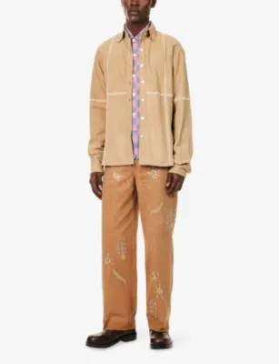 KARTIK RESEARCH Zardozi Bead-Embroidered Denim Work Trousers in BEIGE, additional product view 2