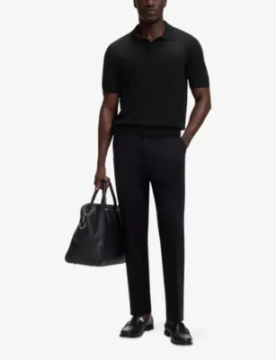 BOSS Short-Sleeved Knitted Wool Polo Shirt in BLACK, additional product view 2