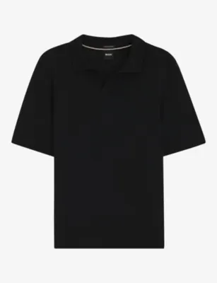 BOSS Short-Sleeved Knitted Wool Polo Shirt in BLACK – Mens | Tops & t-shirts | Polo shirts | Short sleeve