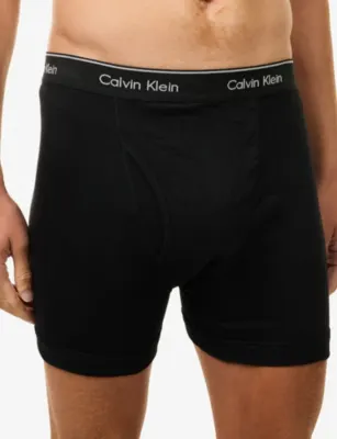 CALVIN KLEIN Logo-Waistband Pack of Three Cotton Boxer Briefs detail 3
