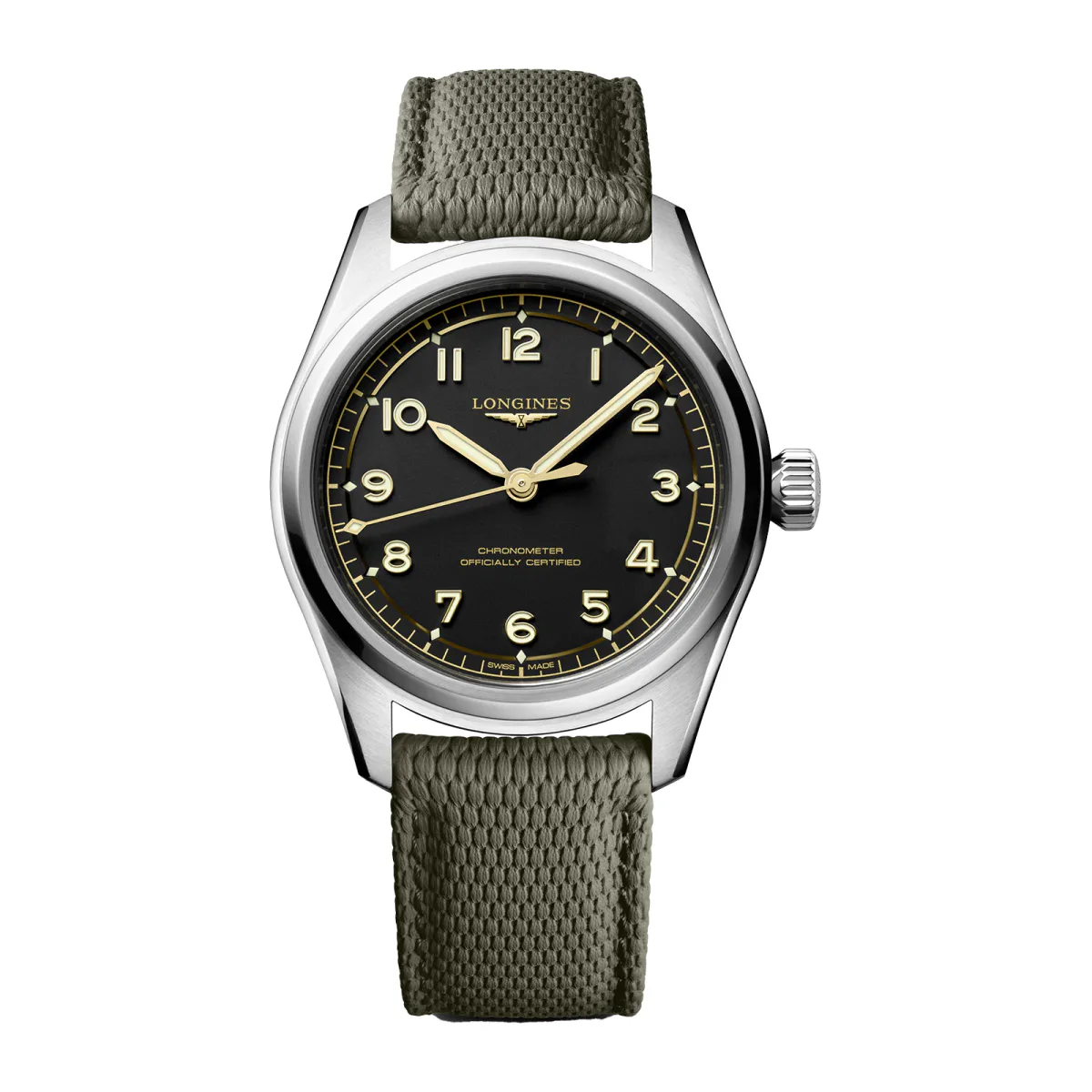 Longines Spirit Pilot 3 Hands 39mm Mens Watch Rubber Black