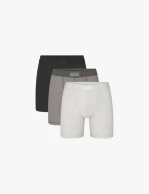 SKIMS Branded-waistband 5in pack of three stretch-cotton boxer briefs - Heather Multi