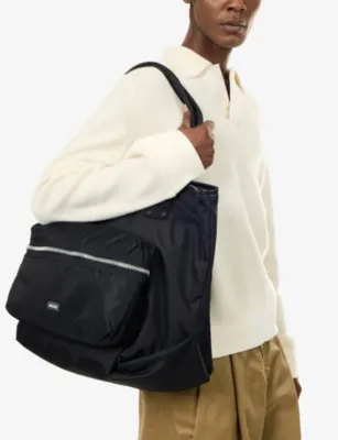 SACAI Pocket Large Woven Tote Bag in BLACK, additional product view 2