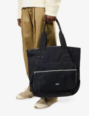 SACAI Pocket Large Woven Tote Bag in BLACK, additional product view 3