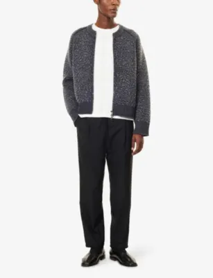 CRAIG GREEN Blanket Zipped Merino Wool and Cotton-Blend Jumper in NAVY/ GREY, additional product view 2