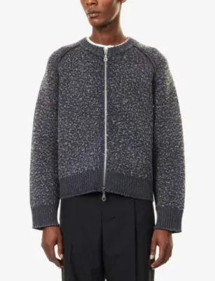 CRAIG GREEN Blanket Zipped Merino Wool and Cotton-Blend Jumper in NAVY/ GREY, additional product view 3