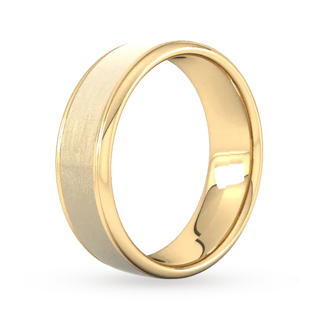 For Him 7mm Traditional Court Standard Matt Centre With Grooves Wedding Ring In 18 Carat Yellow Gold detail 2