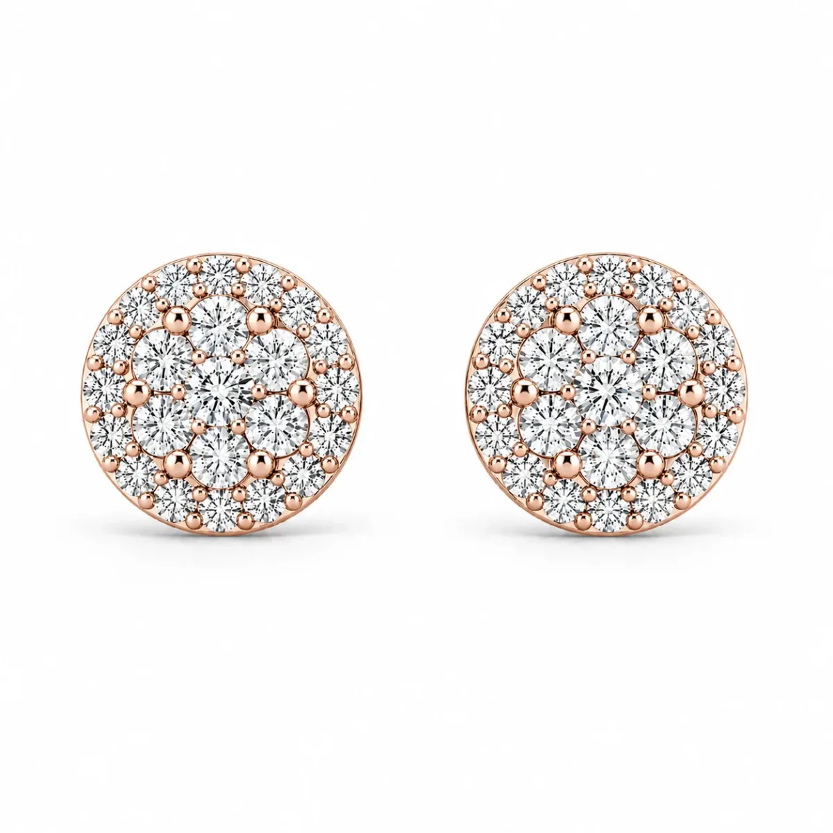 For Him Halo Flower Diamond Studs in 2.00ctw / Rose Gold / Natural Diamond – Earring