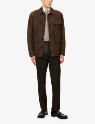 CORNELIANI Patch-Pocket Padded Suede Jacket in BROWN, additional product view 2