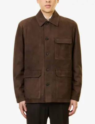 CORNELIANI Patch-Pocket Padded Suede Jacket in BROWN, additional product view 3