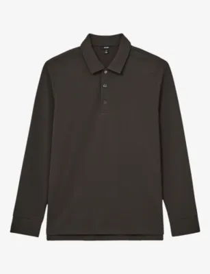 REISS Alba Long-Sleeve Stretch-Woven Polo