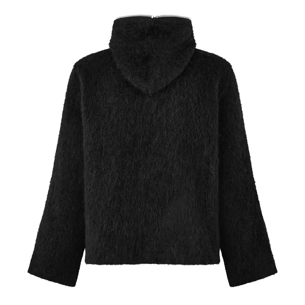 Our Legacy Full Zip Hoodie in Blck Hairy Wool, additional product view 2