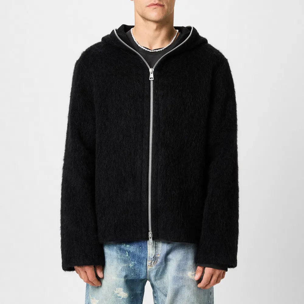 Our Legacy Full Zip Hoodie in Blck Hairy Wool, additional product view 3