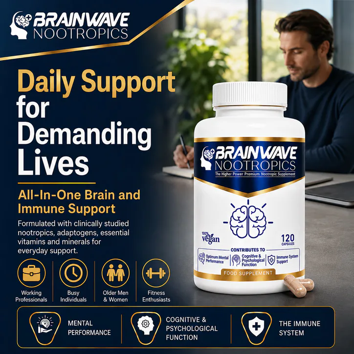 BRAINWAVE NOOTROPICS Brain Function & Immune System Support Complex - Ashwagandha, Lion’s Mane, L-Theanine, Vitamins D3, B5, B12 & Zinc, additional product view 2