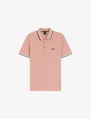 BOSS Paddy Brand-Embroidered Cotton-Piqué Polo Shirt - LIGHT/PASTEL PINK - XXXXL