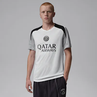 Nike Paris Saint-Germain Strike Night Edition Men's Jordan Dri-FIT Football Short-Sleeve Knit Top - White/Atmosphere Grey/Black