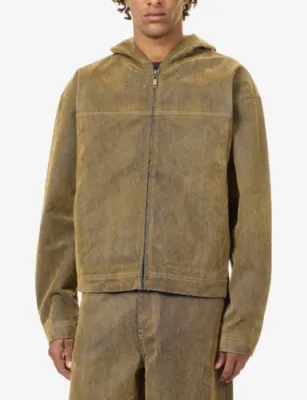 DAILY PAPER Velvet Shield Hooded Denim Jacket in BROWN, additional product view 3
