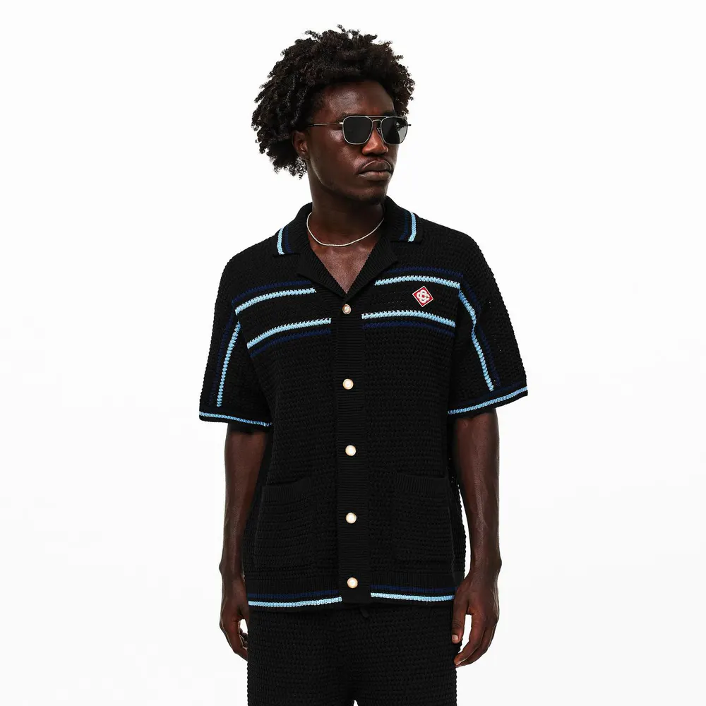 Casablanca Men's Crochet Short Sleeve Patterned Shirt detail 3