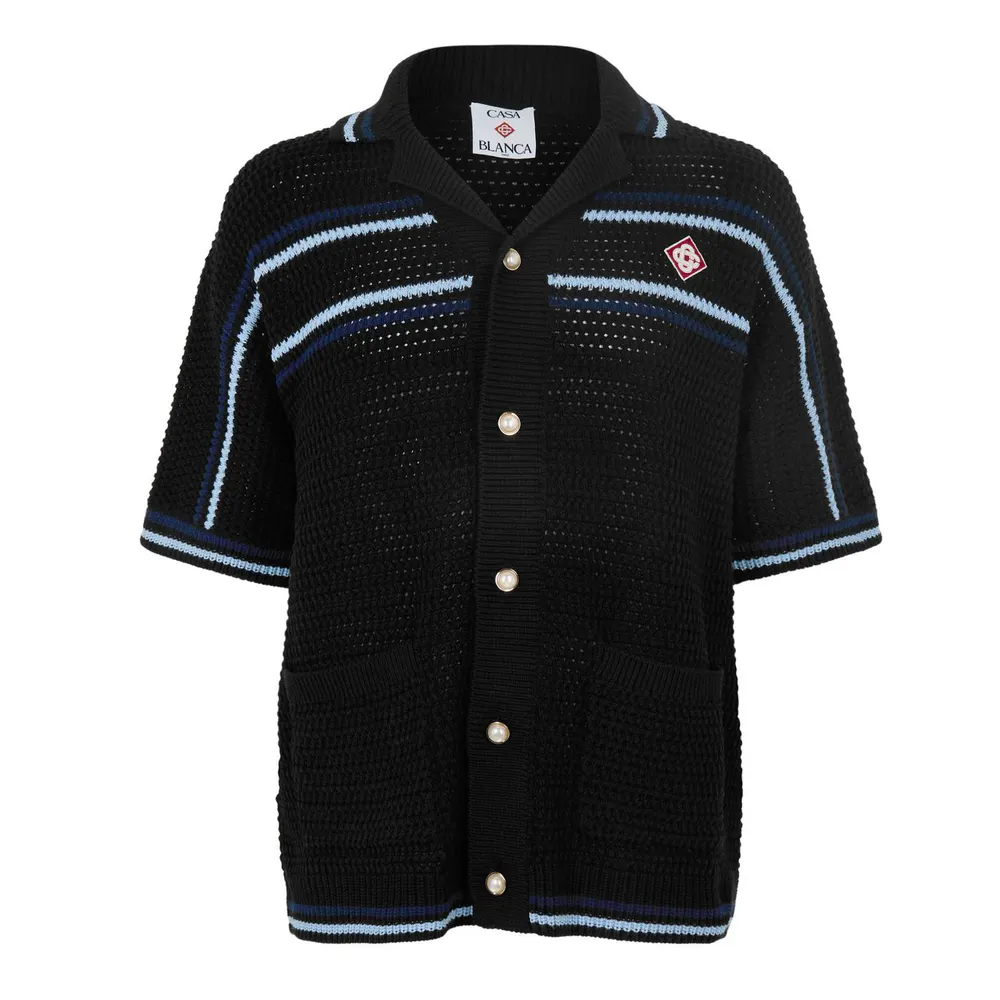 Casablanca Men's Crochet Short Sleeve Patterned Shirt