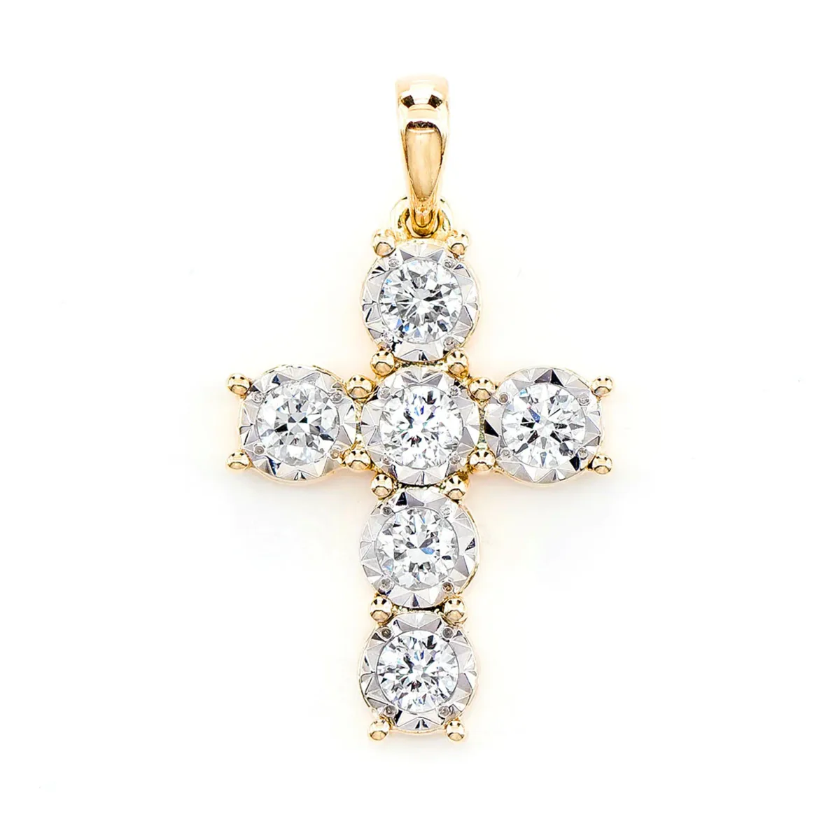For Him Six Stone Miracle Set Diamond Cross Pendant in Rose Gold / Lab Grown Diamond – Pendant